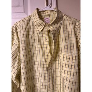 Brooks Brothers Polo Shirt Men L Yellow Striped Long Sleeve Button Down Collar
